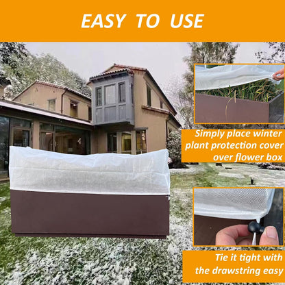 2 Pcs Rectangular Plant Box Cover Winter Plant Covers Freeze Protection Frost Covers for Flower Boxes with Drawstring for Outdoor Balcony Windowsill (White, 59 x 17.7 x 15.7)
