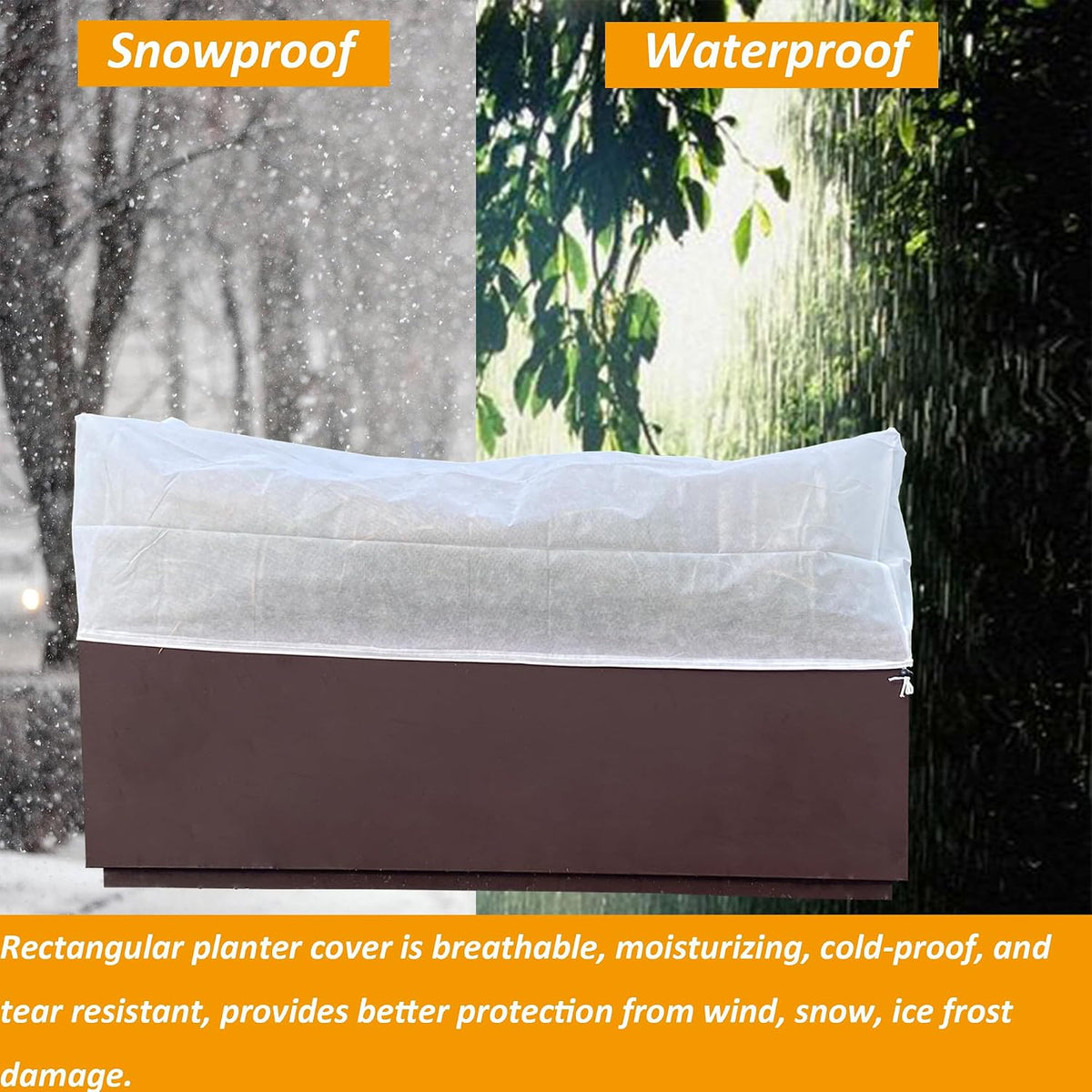 2 Pcs Rectangular Plant Box Cover Winter Plant Covers Freeze Protection Frost Covers for Flower Boxes with Drawstring for Outdoor Balcony Windowsill (White, 59 x 17.7 x 15.7)