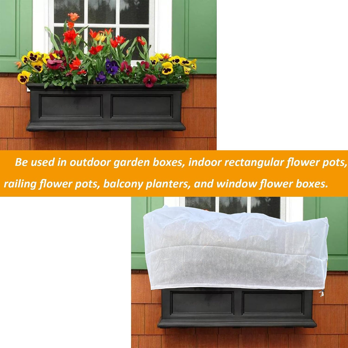 2 Pcs Rectangular Plant Box Cover Winter Plant Covers Freeze Protection Frost Covers for Flower Boxes with Drawstring for Outdoor Balcony Windowsill (White, 59 x 17.7 x 15.7)