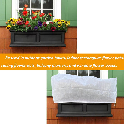 2 Pcs Rectangular Plant Box Cover Winter Plant Covers Freeze Protection Frost Covers for Flower Boxes with Drawstring for Outdoor Balcony Windowsill (White, 59 x 17.7 x 15.7)