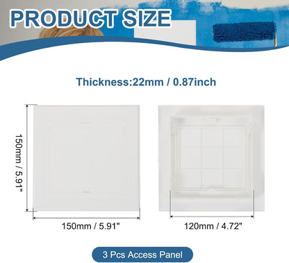 5x5 Inch Removable Hinged Access Panel, 3Pcs ABS Plumbing Access Doors Easy Wall Hole Cover for Drywall Plumbing Electrical Cables Wiring, White (120x120mm)