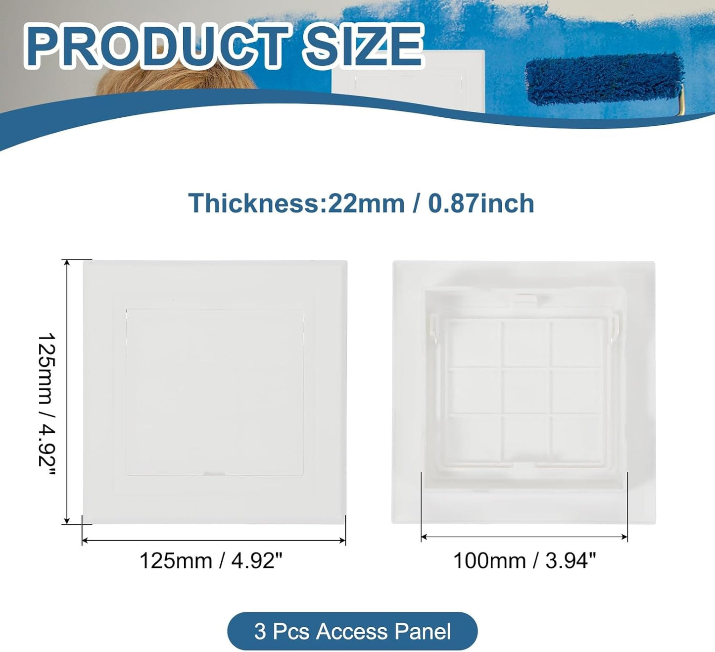5x5 Inch Removable Hinged Access Panel, 3Pcs ABS Plumbing Access Doors Easy Wall Hole Cover for Drywall Plumbing Electrical Cables Wiring, White (120x120mm)