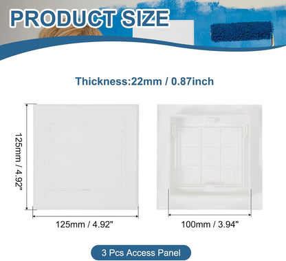 5x5 Inch Removable Hinged Access Panel, 3Pcs ABS Plumbing Access Doors Easy Wall Hole Cover for Drywall Plumbing Electrical Cables Wiring, White (120x120mm)