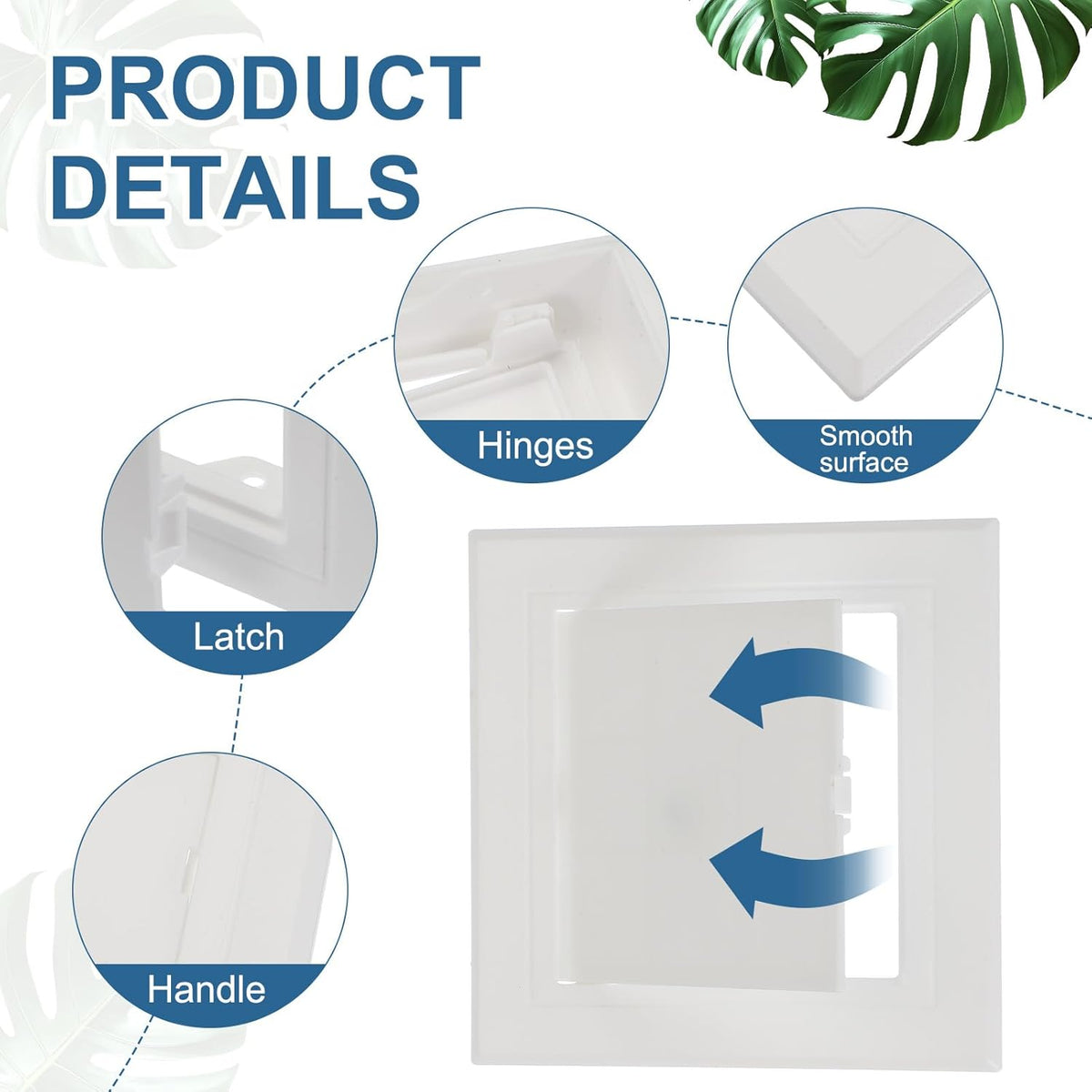 5x5 Inch Removable Hinged Access Panel, 3Pcs ABS Plumbing Access Doors Easy Wall Hole Cover for Drywall Plumbing Electrical Cables Wiring, White (120x120mm)