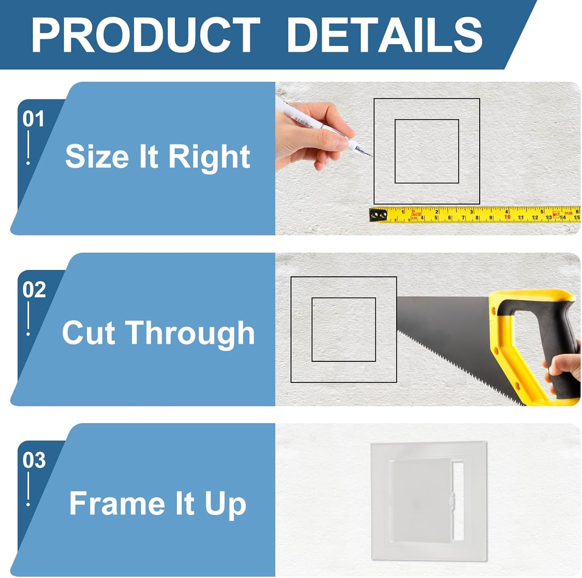 5x5 Inch Removable Hinged Access Panel, 3Pcs ABS Plumbing Access Doors Easy Wall Hole Cover for Drywall Plumbing Electrical Cables Wiring, White (120x120mm)