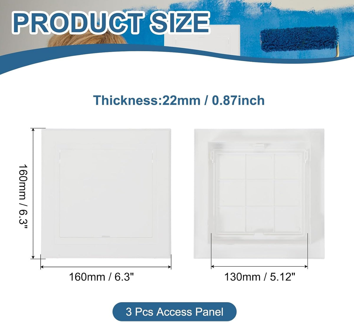 5x5 Inch Removable Hinged Access Panel, 3Pcs ABS Plumbing Access Doors Easy Wall Hole Cover for Drywall Plumbing Electrical Cables Wiring, White (120x120mm)