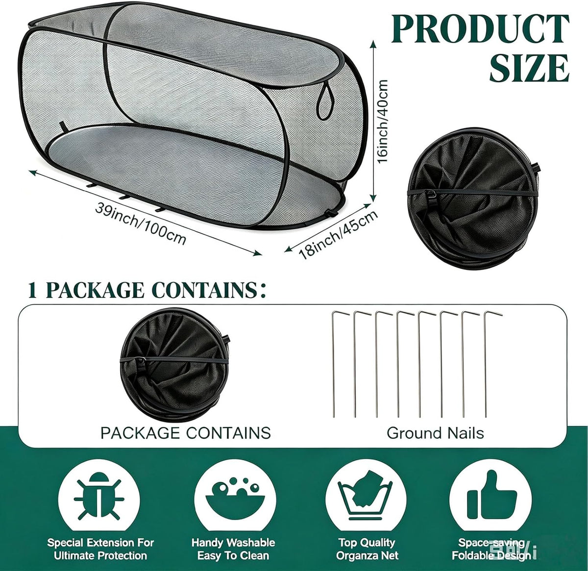 Pop Up Garden Row Cover, 39x18x16 for Raised Beds