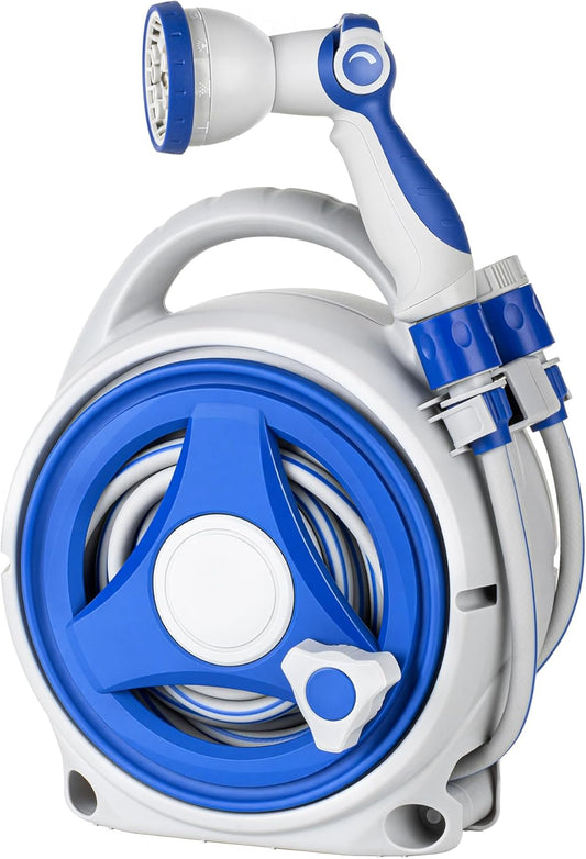 Retractable Garden Hose Reel, Home Hose Reel with10 Patterns Spray Nozzle, Adapts to standard US hose plugs, for Garden Watering, Floor Cleaning, Pet Cleaning, etc (50FT)