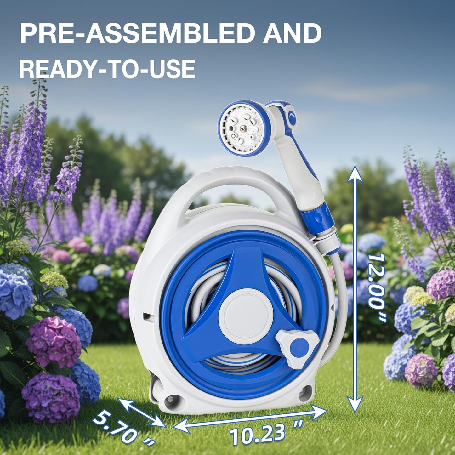 Retractable Garden Hose Reel, Home Hose Reel with10 Patterns Spray Nozzle, Adapts to standard US hose plugs, for Garden Watering, Floor Cleaning, Pet Cleaning, etc (50FT)