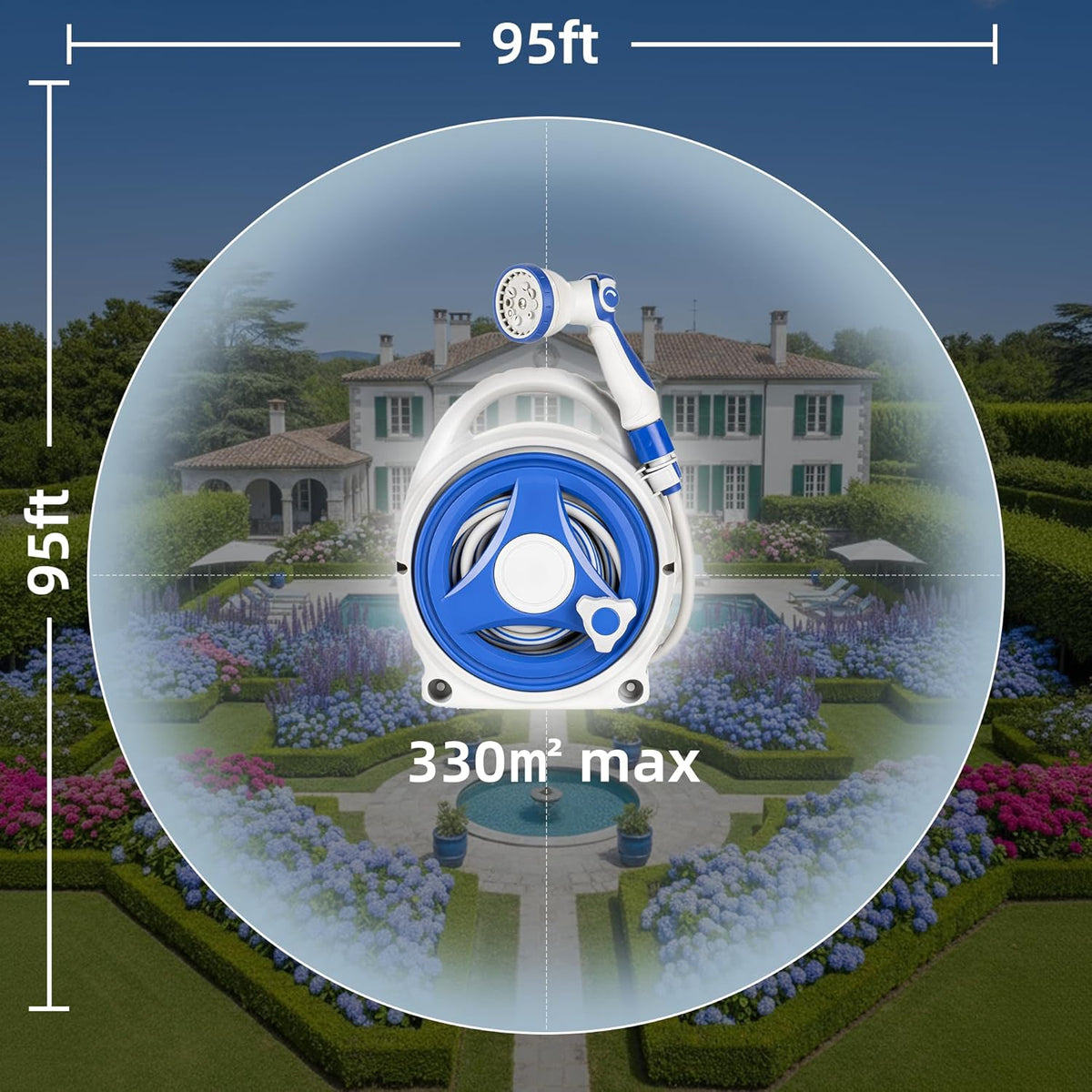 Retractable Garden Hose Reel, Home Hose Reel with10 Patterns Spray Nozzle, Adapts to standard US hose plugs, for Garden Watering, Floor Cleaning, Pet Cleaning, etc (50FT)