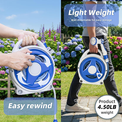 Retractable Garden Hose Reel, Home Hose Reel with10 Patterns Spray Nozzle, Adapts to standard US hose plugs, for Garden Watering, Floor Cleaning, Pet Cleaning, etc (50FT)