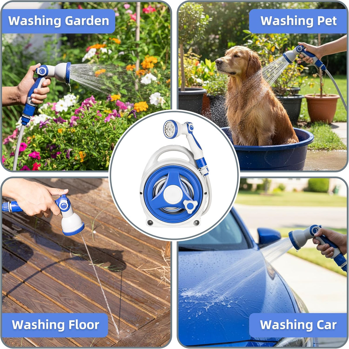 Retractable Garden Hose Reel, Home Hose Reel with10 Patterns Spray Nozzle, Adapts to standard US hose plugs, for Garden Watering, Floor Cleaning, Pet Cleaning, etc (50FT)