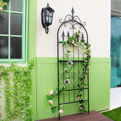 Garden Trellis for Climbing Plants, 70" H x 21.7" W Heavy Duty Metal Trellis, 6FT Rustproof Black Iron Vine Support Trellis with 9.2" Ground Stakes, Decorative Cupid Arrow Design Roses, Vines