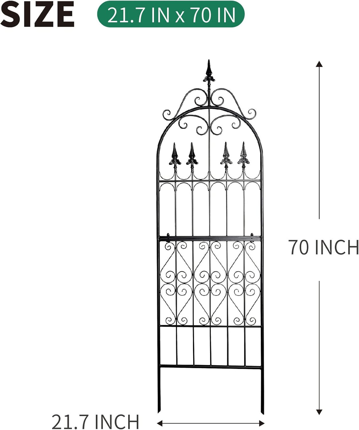 Garden Trellis for Climbing Plants, 70" H x 21.7" W Heavy Duty Metal Trellis, 6FT Rustproof Black Iron Vine Support Trellis with 9.2" Ground Stakes, Decorative Cupid Arrow Design Roses, Vines