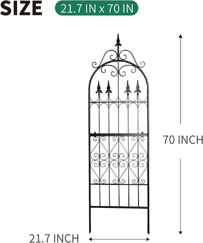 Garden Trellis for Climbing Plants, 70" H x 21.7" W Heavy Duty Metal Trellis, 6FT Rustproof Black Iron Vine Support Trellis with 9.2" Ground Stakes, Decorative Cupid Arrow Design Roses, Vines