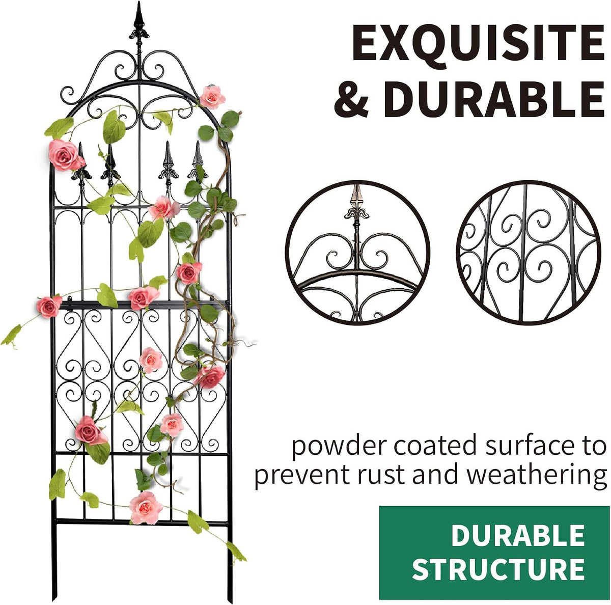 Garden Trellis for Climbing Plants, 70" H x 21.7" W Heavy Duty Metal Trellis, 6FT Rustproof Black Iron Vine Support Trellis with 9.2" Ground Stakes, Decorative Cupid Arrow Design Roses, Vines