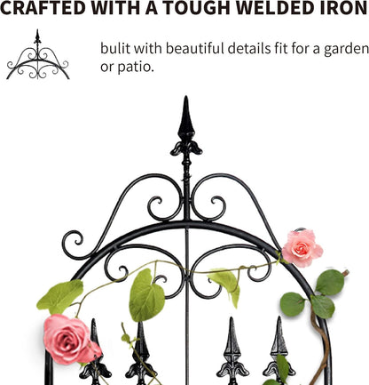 Garden Trellis for Climbing Plants, 70" H x 21.7" W Heavy Duty Metal Trellis, 6FT Rustproof Black Iron Vine Support Trellis with 9.2" Ground Stakes, Decorative Cupid Arrow Design Roses, Vines