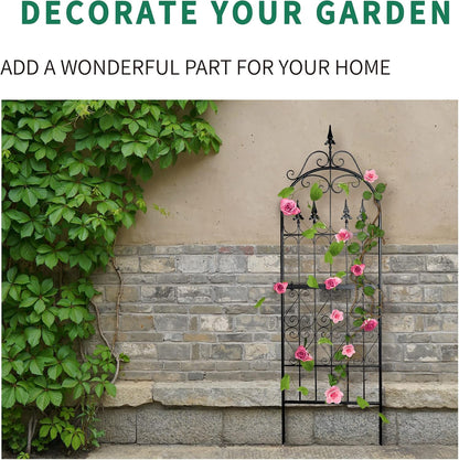 Garden Trellis for Climbing Plants, 70" H x 21.7" W Heavy Duty Metal Trellis, 6FT Rustproof Black Iron Vine Support Trellis with 9.2" Ground Stakes, Decorative Cupid Arrow Design Roses, Vines