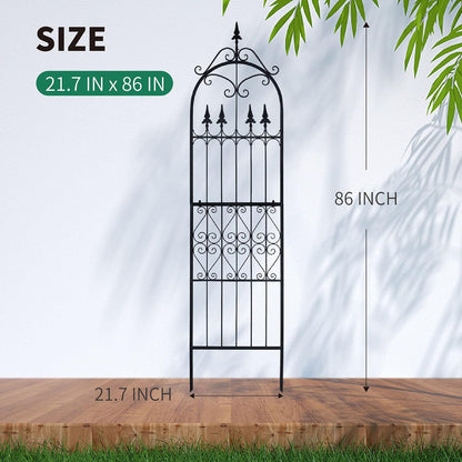 Garden Trellis for Climbing Plants, 70" H x 21.7" W Heavy Duty Metal Trellis, 6FT Rustproof Black Iron Vine Support Trellis with 9.2" Ground Stakes, Decorative Cupid Arrow Design Roses, Vines