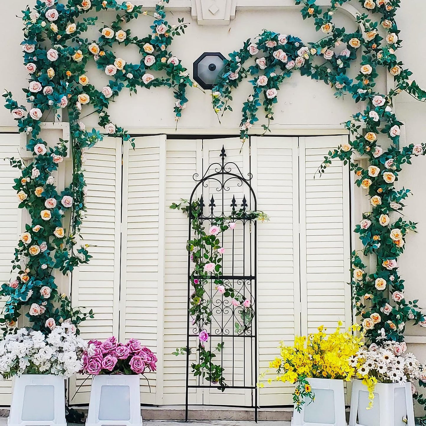 Garden Trellis for Climbing Plants, 70" H x 21.7" W Heavy Duty Metal Trellis, 6FT Rustproof Black Iron Vine Support Trellis with 9.2" Ground Stakes, Decorative Cupid Arrow Design Roses, Vines
