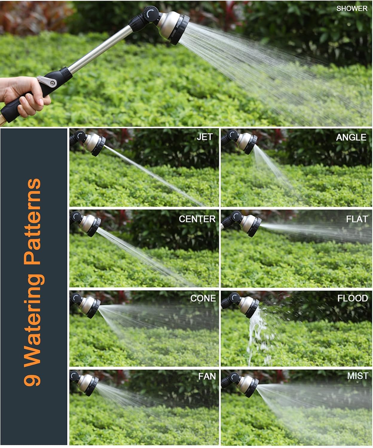Watering Wand for Garden, 16 Inch, 9 Patterns, 180° Swivel