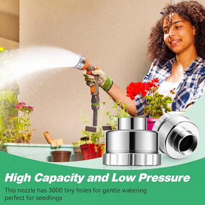 2 Pack Water Nozzle with 3000 Tiny Holes, 3/4'' Aluminium Alloy Garden Hose Shower Head with PTFE Thread Seal Tape for Outdoor Watering Flowers, Plants, Greenhouse, Nurseryman (2.24'',Silver)