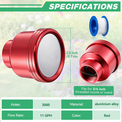 2 Pack Water Nozzle with 3000 Tiny Holes, 3/4'' Aluminium Alloy Garden Hose Shower Head with PTFE Thread Seal Tape for Outdoor Watering Flowers, Plants, Greenhouse, Nurseryman (2.24'',Silver)