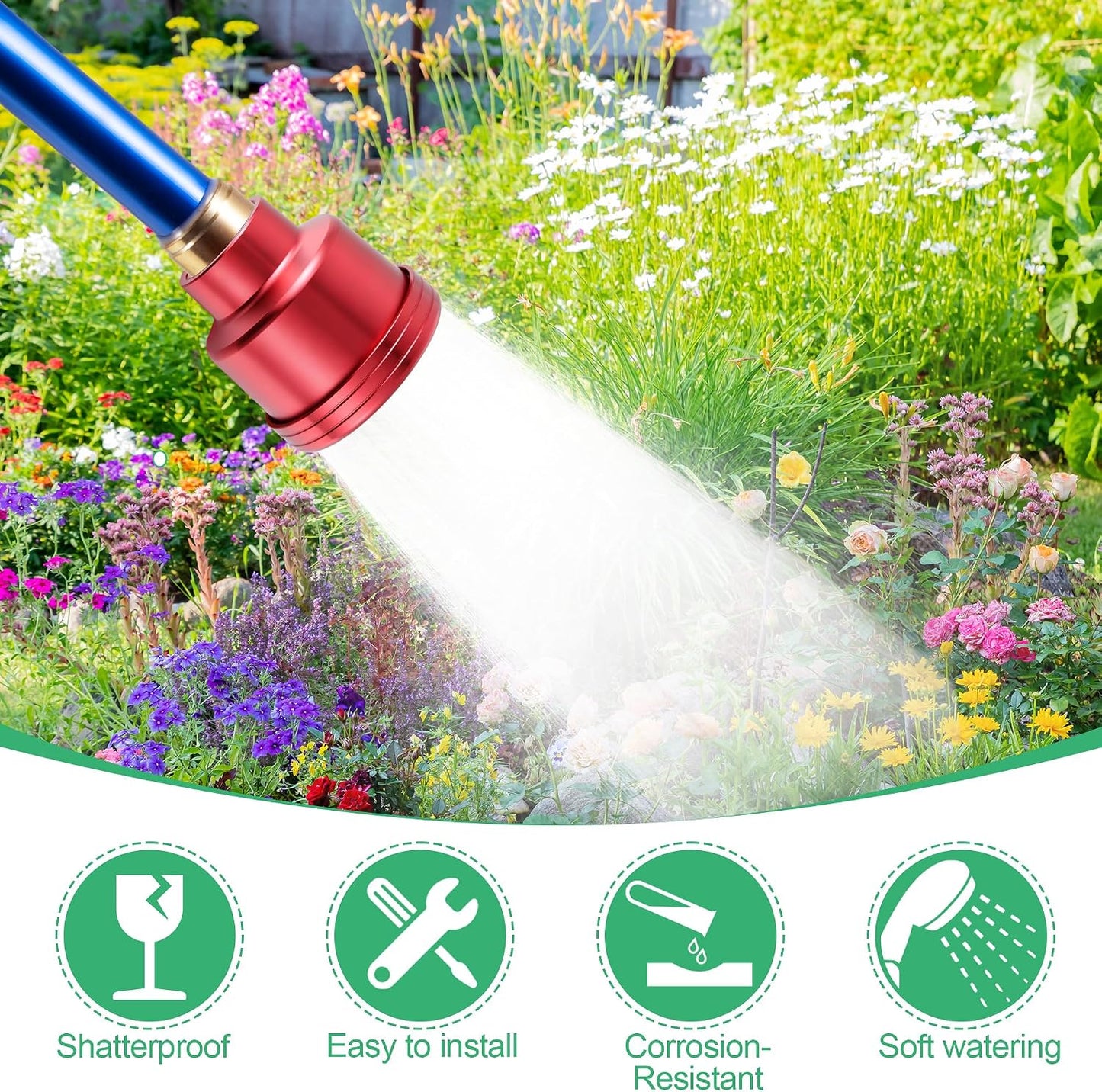 2 Pack Water Nozzle with 3000 Tiny Holes, 3/4'' Aluminium Alloy Garden Hose Shower Head with PTFE Thread Seal Tape for Outdoor Watering Flowers, Plants, Greenhouse, Nurseryman (2.24'',Silver)