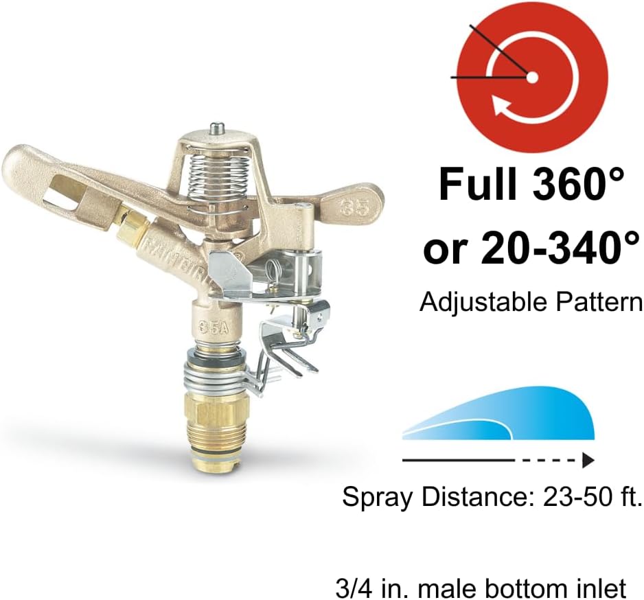 25PJDAC Brass Impact Sprinkler, Adjustable 20° - 360° Pattern, 20' - 41' Spray Distance