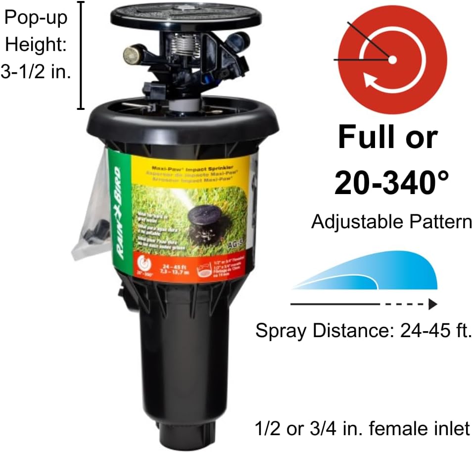 25PJDAC Brass Impact Sprinkler, Adjustable 20° - 360° Pattern, 20' - 41' Spray Distance