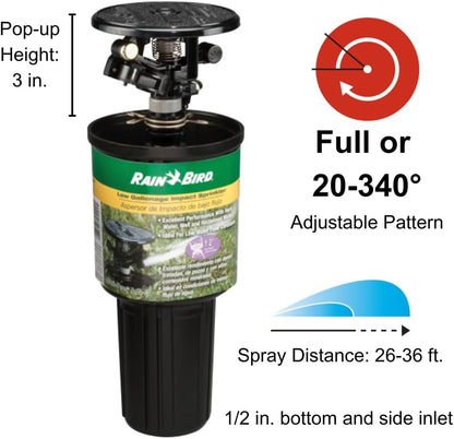25PJDAC Brass Impact Sprinkler, Adjustable 20° - 360° Pattern, 20' - 41' Spray Distance