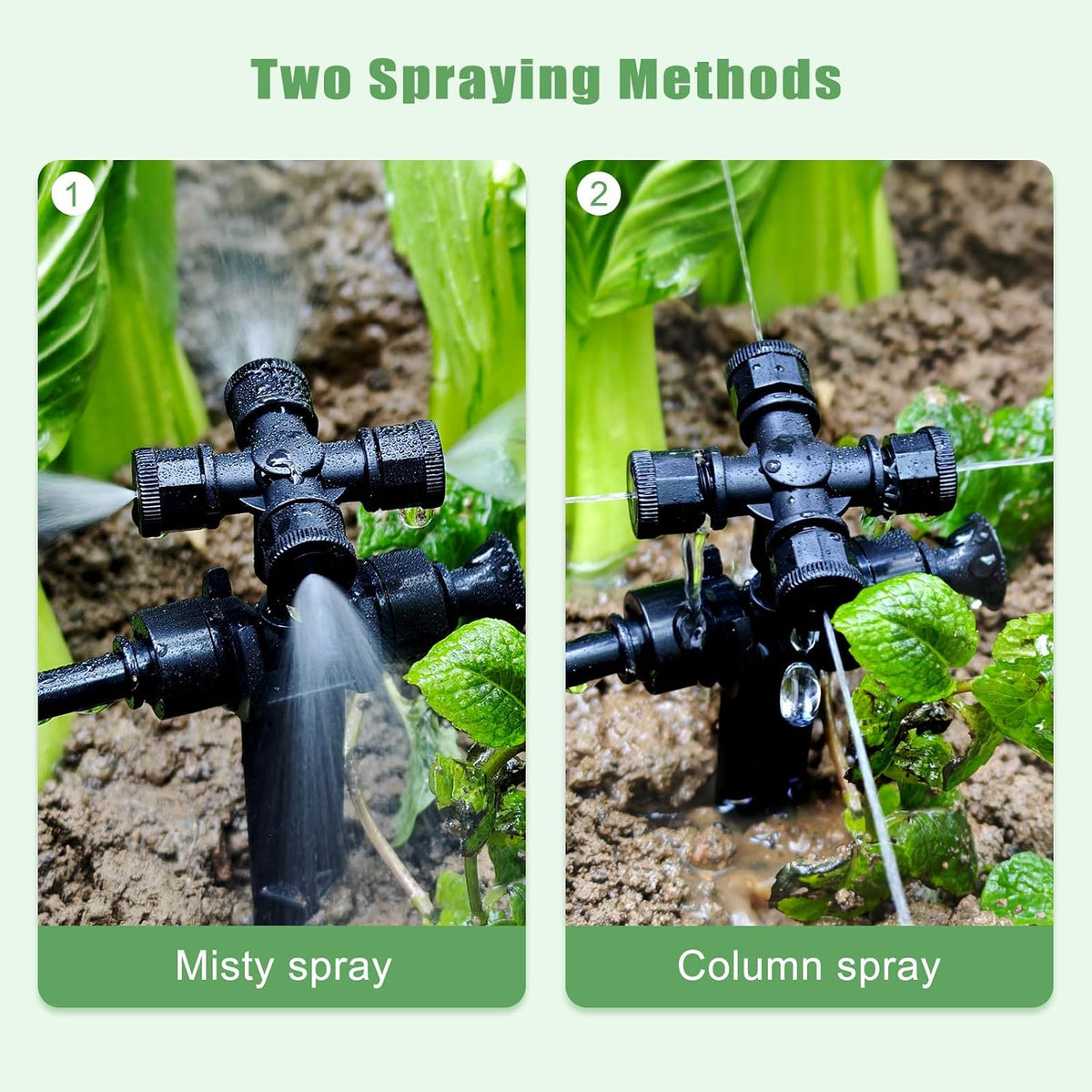 50FT Drip Irrigation System Kit Automatic Garden Watering System with 1/4" Drip Tubing & Quick Connect Fittings Adjustable Mist and Linear Columnar Modes for Greenhouse, Raised Garden Beds, Lawn, Yard