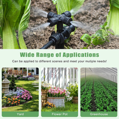 50FT Drip Irrigation System Kit Automatic Garden Watering System with 1/4" Drip Tubing & Quick Connect Fittings Adjustable Mist and Linear Columnar Modes for Greenhouse, Raised Garden Beds, Lawn, Yard