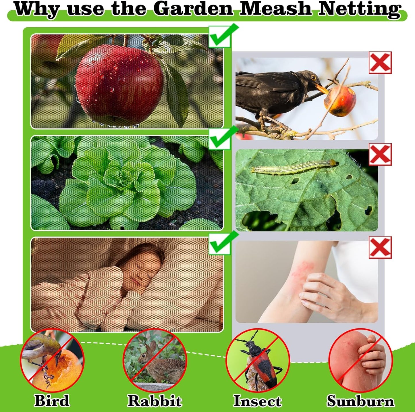 39 x 10 Ft Mosquito Netting for Garden Patio, Breathable Mesh Net for Bird and Insect Protection, Plant Cover for Vegetables, Fruits and Flowers, 3x12m Black