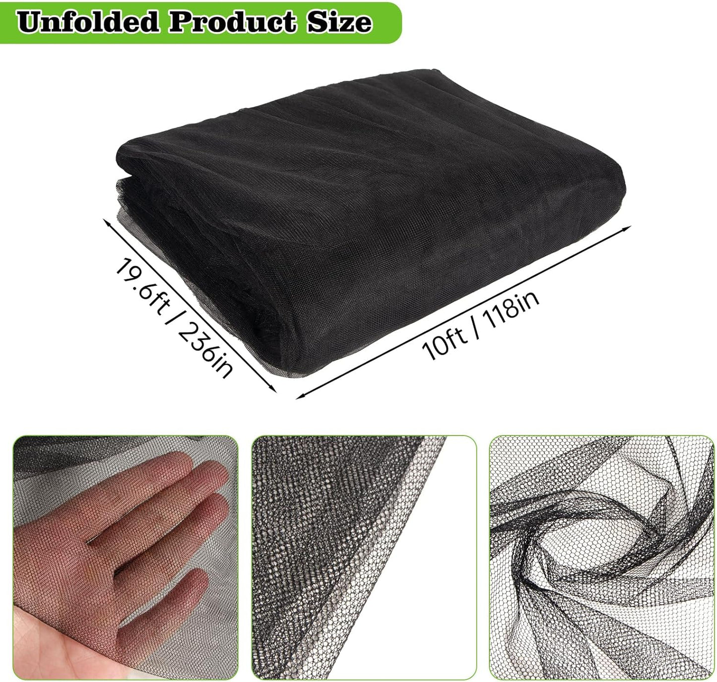 39 x 10 Ft Mosquito Netting for Garden Patio, Breathable Mesh Net for Bird and Insect Protection, Plant Cover for Vegetables, Fruits and Flowers, 3x12m Black