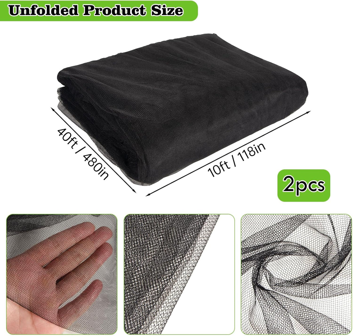 39 x 10 Ft Mosquito Netting for Garden Patio, Breathable Mesh Net for Bird and Insect Protection, Plant Cover for Vegetables, Fruits and Flowers, 3x12m Black