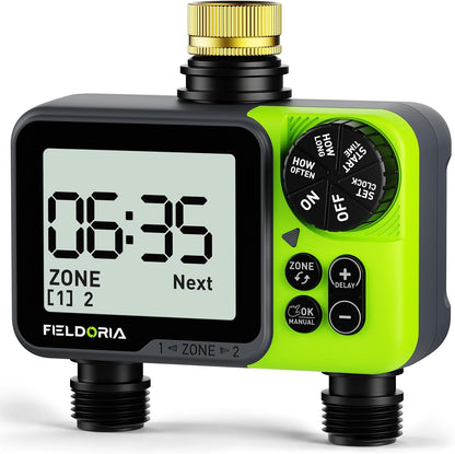Sprinkler Timer- Hose Timer for Garden Hose, Programmable Watering Timer with Rain Delay, Outdoor Automatic & Manual Drip Irrigation Controller System for Lawn Yard Greenhouse, 2 Outlets