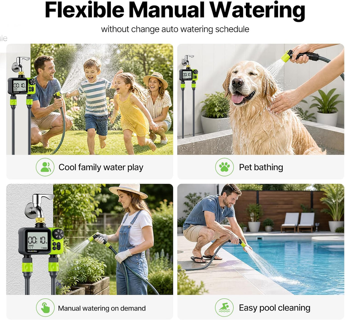 Sprinkler Timer- Hose Timer for Garden Hose, Programmable Watering Timer with Rain Delay, Outdoor Automatic & Manual Drip Irrigation Controller System for Lawn Yard Greenhouse, 2 Outlets
