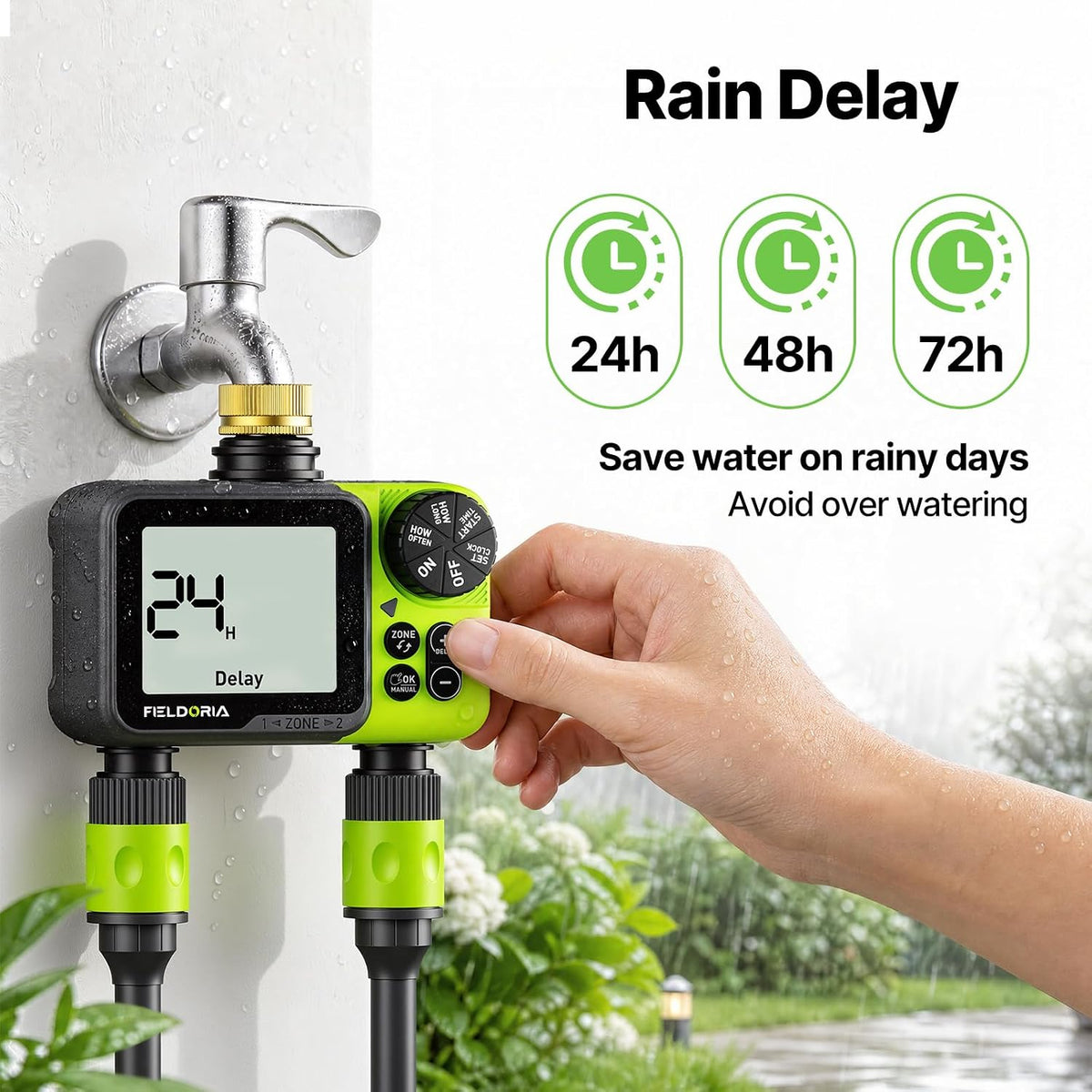 Sprinkler Timer- Hose Timer for Garden Hose, Programmable Watering Timer with Rain Delay, Outdoor Automatic & Manual Drip Irrigation Controller System for Lawn Yard Greenhouse, 2 Outlets