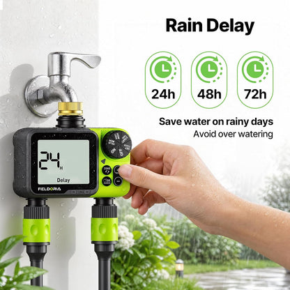 Sprinkler Timer- Hose Timer for Garden Hose, Programmable Watering Timer with Rain Delay, Outdoor Automatic & Manual Drip Irrigation Controller System for Lawn Yard Greenhouse, 2 Outlets