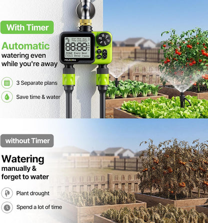 Sprinkler Timer- Hose Timer for Garden Hose, Programmable Watering Timer with Rain Delay, Outdoor Automatic & Manual Drip Irrigation Controller System for Lawn Yard Greenhouse, 2 Outlets