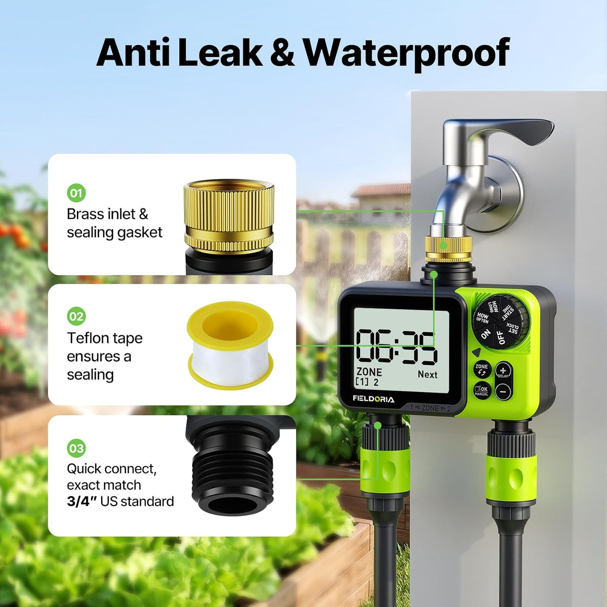 Sprinkler Timer- Hose Timer for Garden Hose, Programmable Watering Timer with Rain Delay, Outdoor Automatic & Manual Drip Irrigation Controller System for Lawn Yard Greenhouse, 2 Outlets