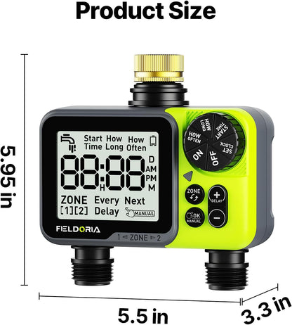 Sprinkler Timer- Hose Timer for Garden Hose, Programmable Watering Timer with Rain Delay, Outdoor Automatic & Manual Drip Irrigation Controller System for Lawn Yard Greenhouse, 2 Outlets