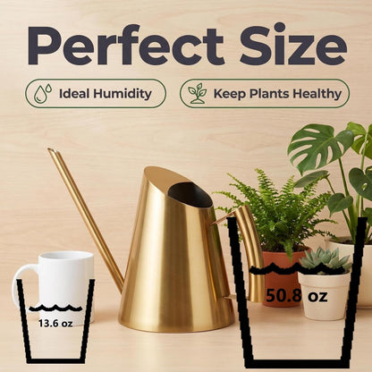 50.8 oz Watering Can Indoor Plants Stainless Steel Plant Waterer Watering Pot Sprinkle Pot Garden Flowers Plants Flower Tool Gold Watering Can with Long Spout (1500ml)