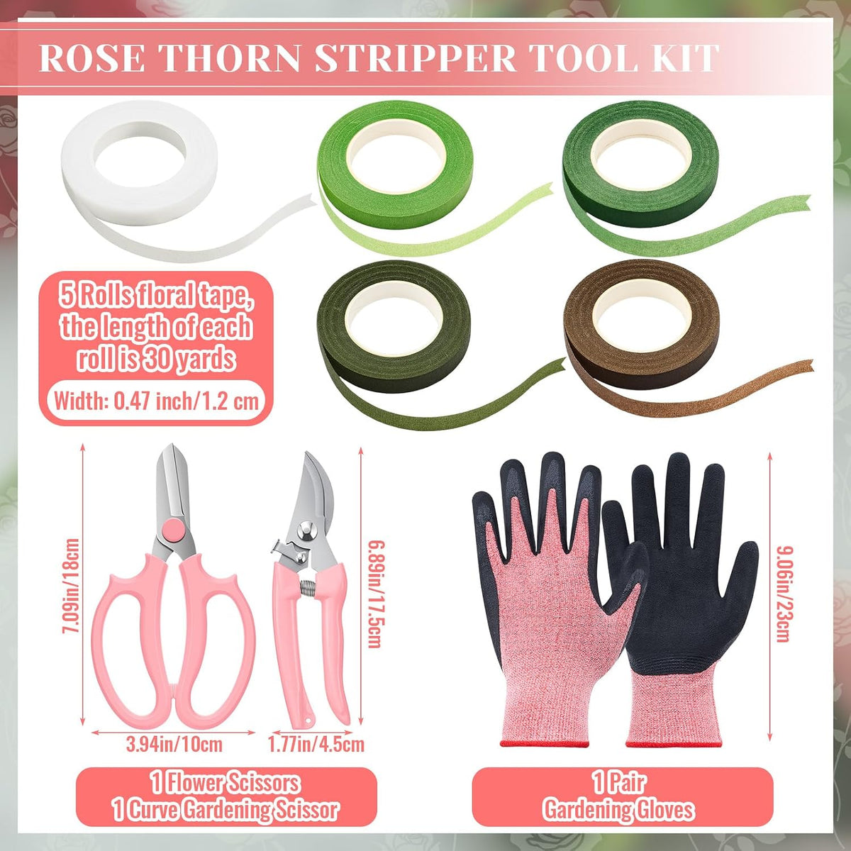 9 Pcs Rose Thorn Remover Set for Wedding Women Mother Gift, Pink