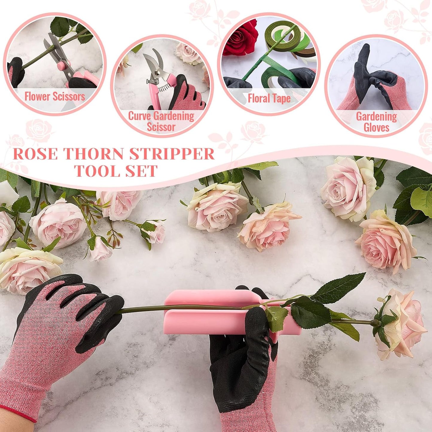 9 Pcs Rose Thorn Remover Set for Wedding Women Mother Gift, Pink