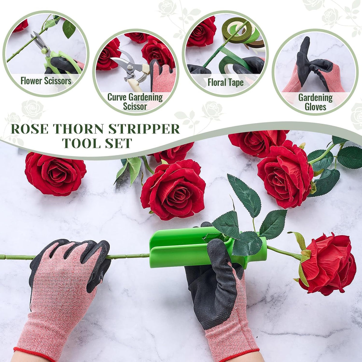 9 Pcs Rose Thorn Remover Set for Wedding Women Mother Gift, Pink