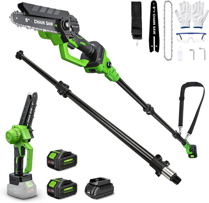 6Inch Mini Chainsaw with Extension Pole, 2-in-1 Pole Saw for Tree Trimming