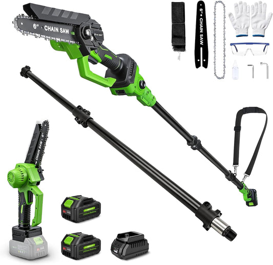6Inch Mini Chainsaw with Extension Pole, 2-in-1 Pole Saw for Tree Trimming