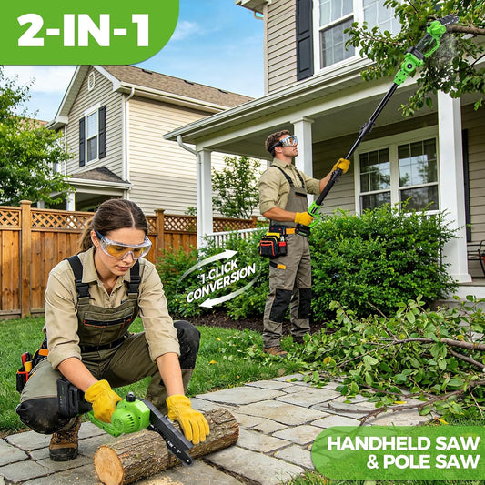 6Inch Mini Chainsaw with Extension Pole, 2-in-1 Pole Saw for Tree Trimming